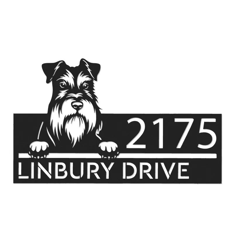 Custom Metal Miniature Schnauzer dog Puppy Metal Address Sign House number Hanging Address Plaque Yard Sign Outdoor decor