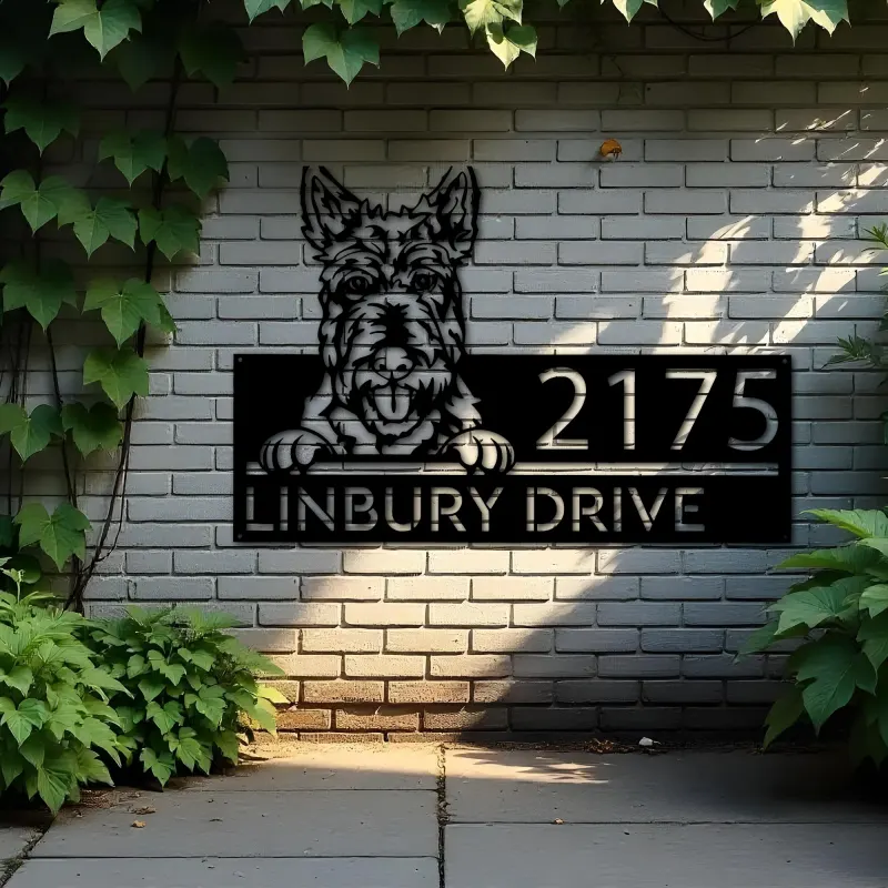 Custom Metal Scottish Terrier Dog Cute puppy Metal Address Sign House number Hanging Address Plaque Yard Sign Outdoor decor