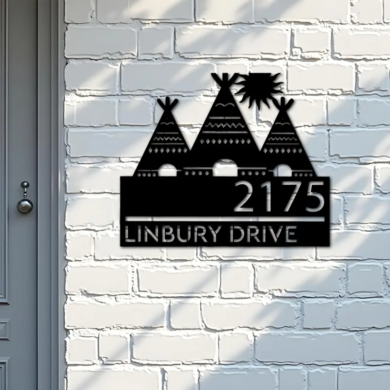 Custom Metal Native american teepee Metal Address Sign, House number, Outdoor Number Signage, Yard Sign Address Plate