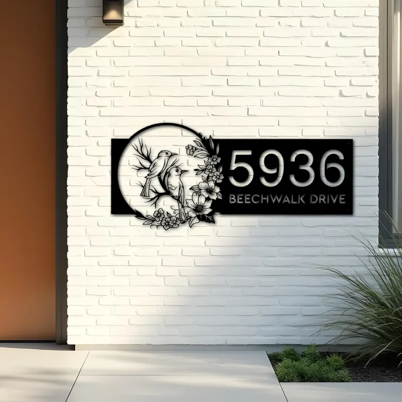 Custom Metal Couple birds Metal Address Sign, House number, Outdoor Number Signage, Yard Sign Address Plate