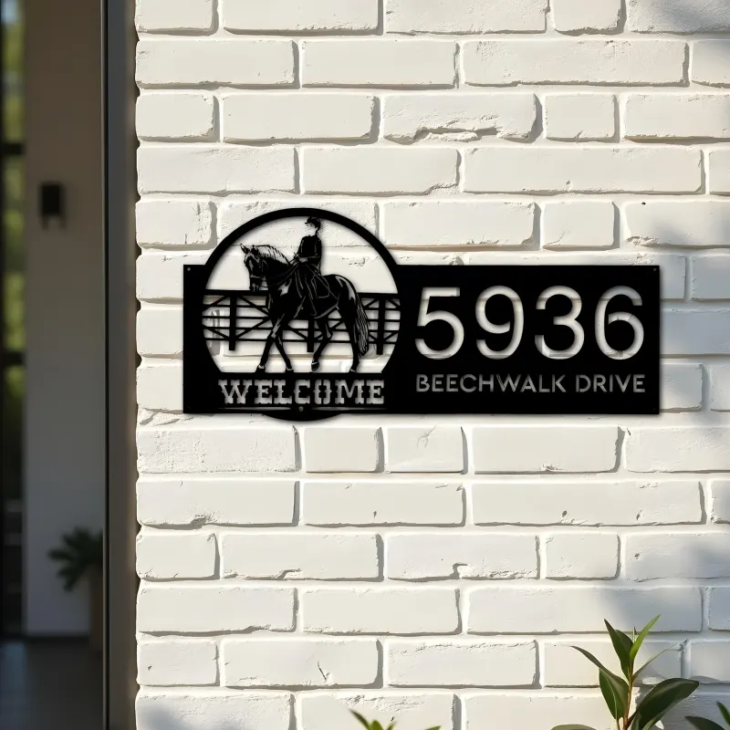 Custom Metal Horse Rider welcome Metal Address Sign, House number, Outdoor Number Signage, Yard Sign Address Plate