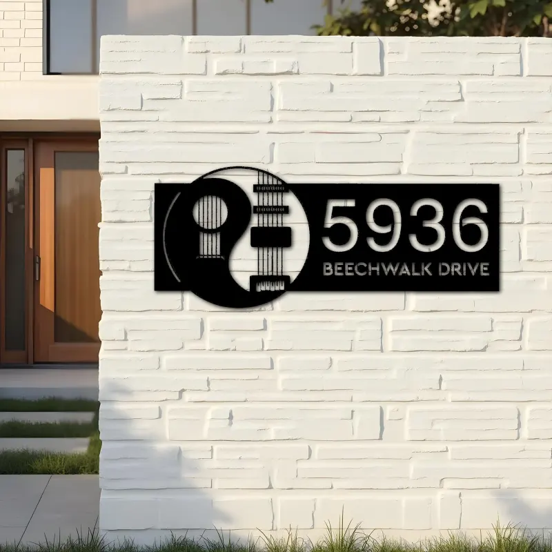 Custom Metal Yin Yang Guitar guitarist player Metal Address Sign, House number, Outdoor Number Signage, Yard Sign Address Plate