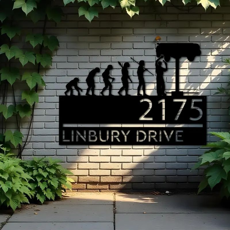 Custom Metal Mechanic evolution handyman Metal Address Sign, House number, Outdoor Number Signage, Yard Sign Address Plate