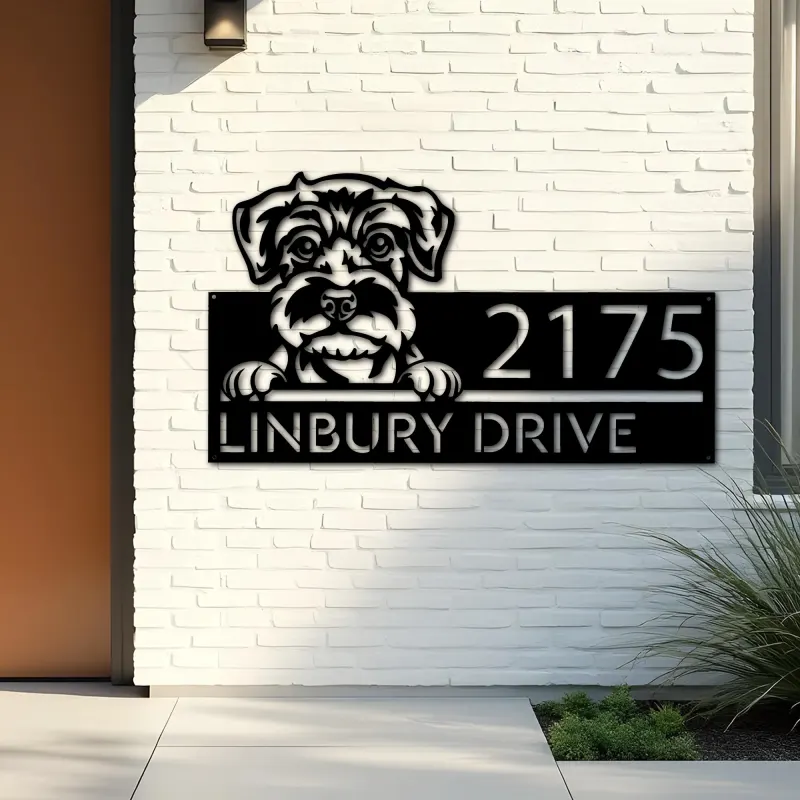 Custom Metal Schnauzer Dog Cute puppy Metal Address Sign House number Hanging Address Plaque Yard Sign Outdoor decor