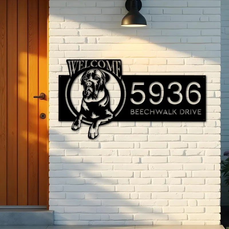 Custom Metal Cane Corso dog cute puppy welcome Metal Address Sign House number Hanging Address Plaque Yard Sign Outdoor decor