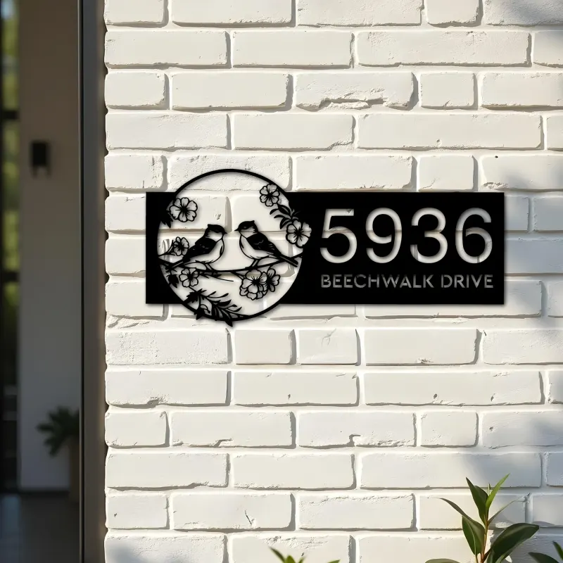 Custom Metal Bird couple Metal Address Sign, House number, Outdoor Number Signage, Yard Sign Address Plate001