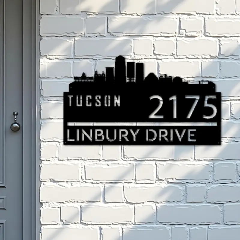 Custom Metal Tucson city skyline Metal Address Sign Hanging Address Plaque house number Yard Outdoor Sign