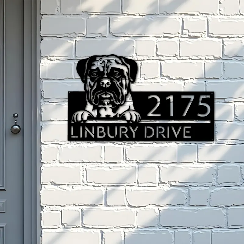 Custom Metal Bullmastiff dog cute puppy Metal Address Sign House number Hanging Address Plaque Yard Sign Outdoor decor