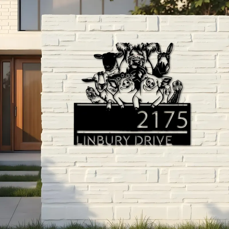 Custom Metal farm animals farmhouse ranch Metal Address Sign, House number, Outdoor Number Signage, Yard Sign Address Plate