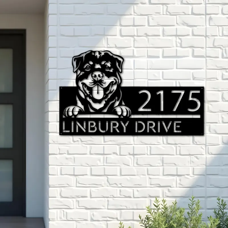 Custom Metal Rottweiler Dog Cute puppy Metal Address Sign House number Hanging Address Plaque Yard Sign Outdoor decor