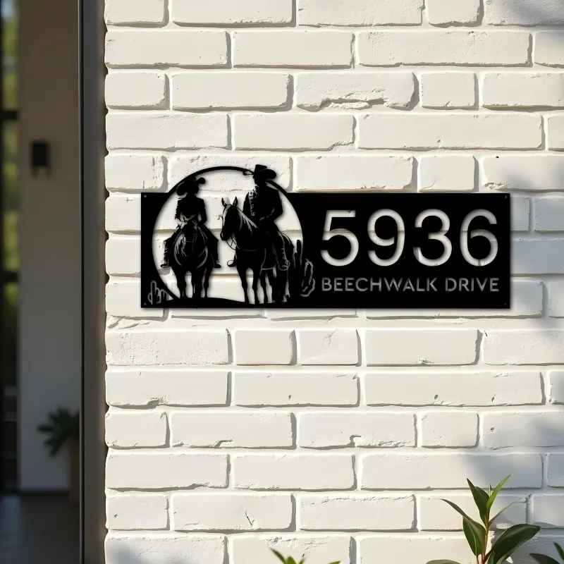 Custom Metal Cowboy horse rider Metal Address Sign, House number, Outdoor Number Signage, Yard Sign Address Plate