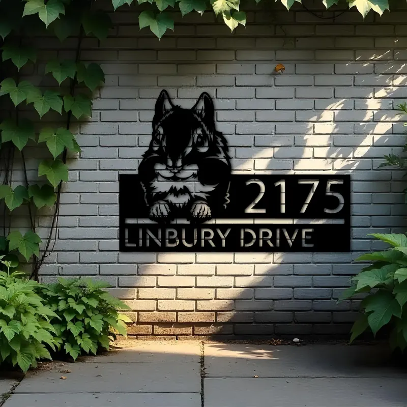 Custom Metal Peeking Chipmunk Wild animal wildlife Metal Address Sign, House number, Outdoor Number Signage, Yard Sign Address Plate