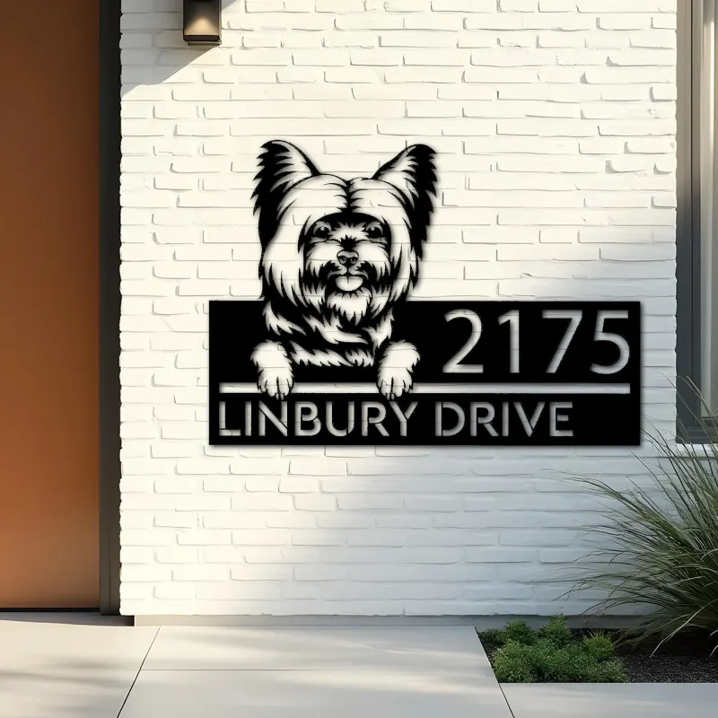 Custom Metal Yorkshire Terrier dog Puppy Metal Address Sign House number Hanging Address Plaque Yard Sign Outdoor decor