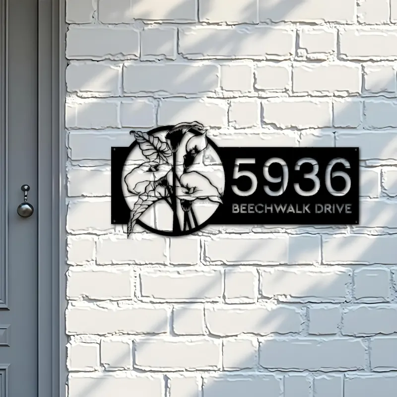 Custom Metal Tropical Flowers Metal Address Sign, House number, Outdoor Number Signage, Yard Sign Address Plate