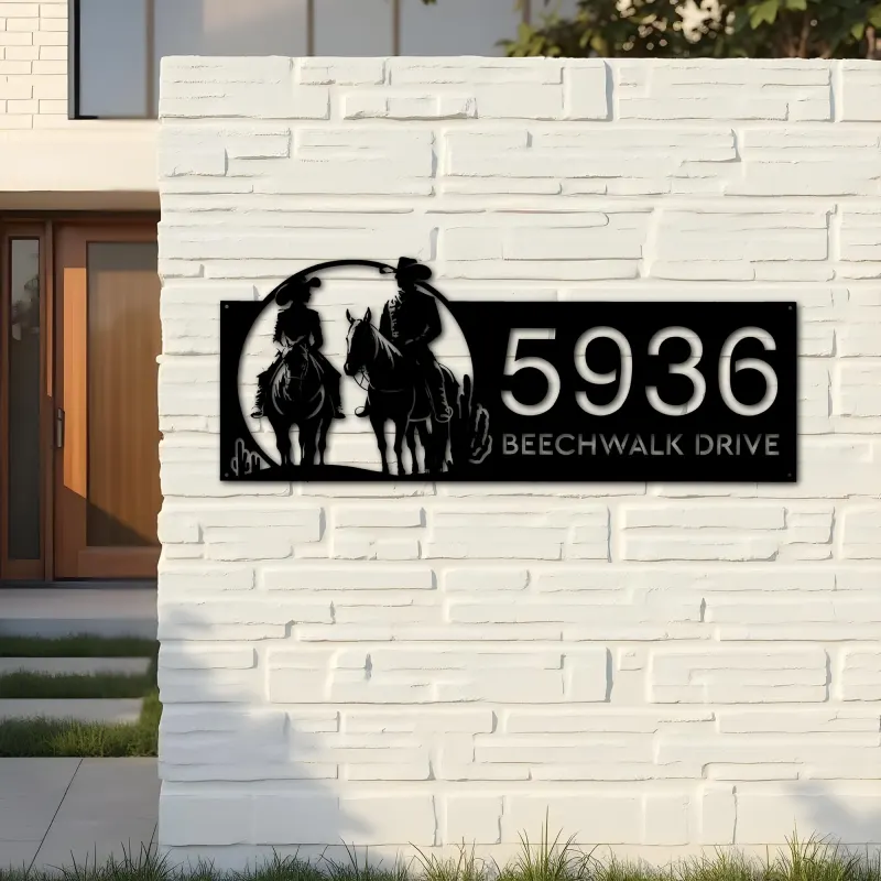 Custom Metal Cowboy horse rider Metal Address Sign, House number, Outdoor Number Signage, Yard Sign Address Plate