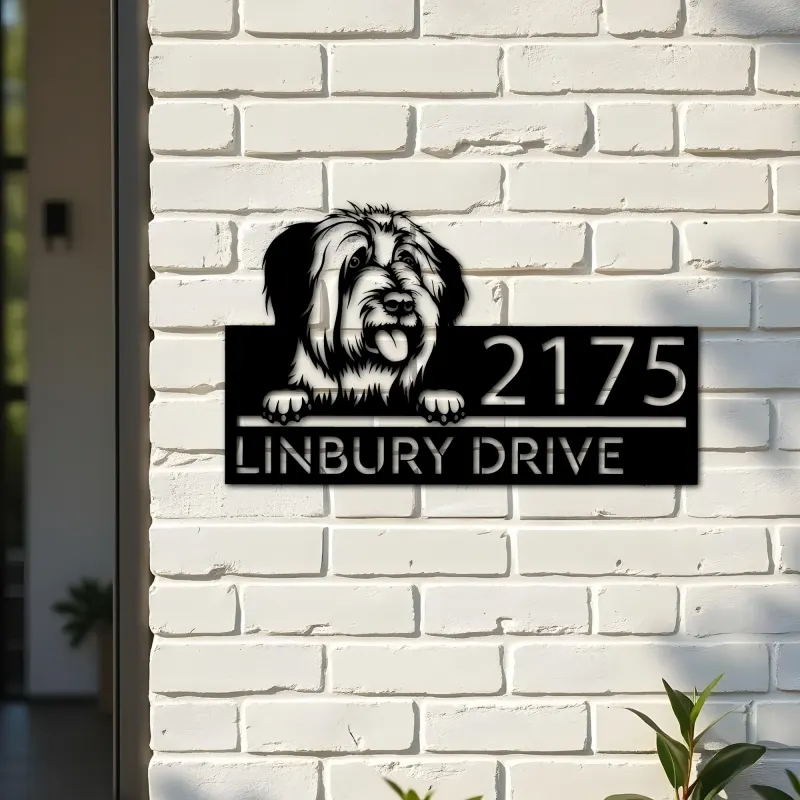Custom Metal Briard dog Puppy Metal Address Sign House number Hanging Address Plaque Yard Sign Outdoor decor
