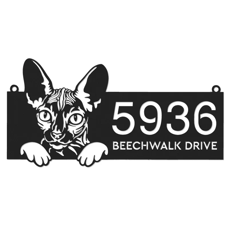 Custom Metal Sphynx Cute peeking cat kitten Metal Address Sign, House number, Outdoor Number Signage, Yard Sign Address Plate