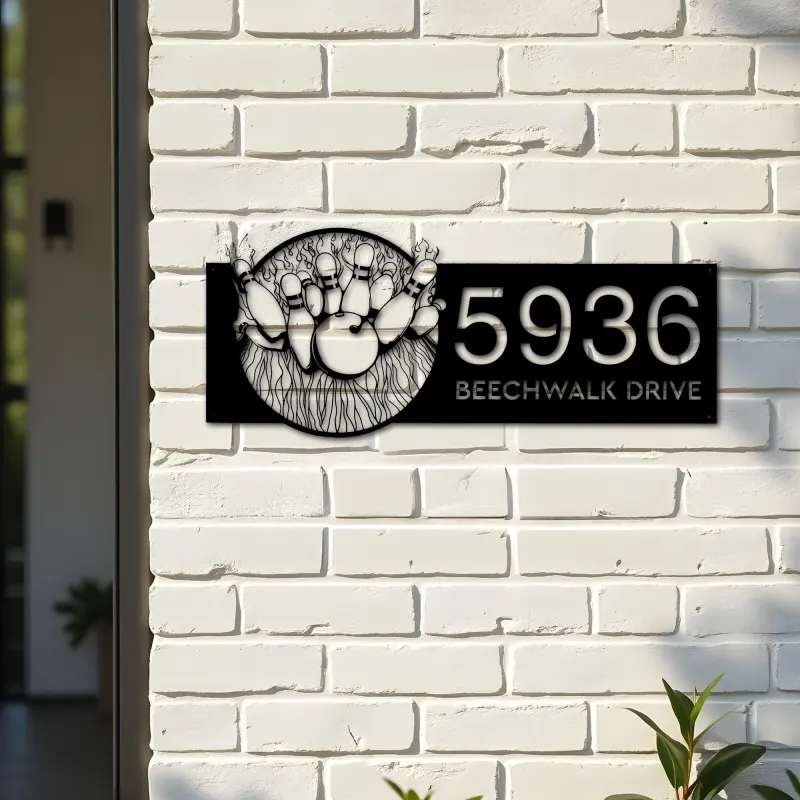 Custom Metal Bowling Metal Address Sign, House number, Outdoor Number Signage, Yard Sign Address Plate002
