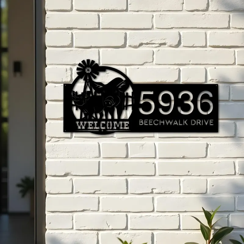 Custom Metal Pigs farmhouse animal ranch Metal Address Sign, House number, Outdoor Number Signage, Yard Sign Address Plate
