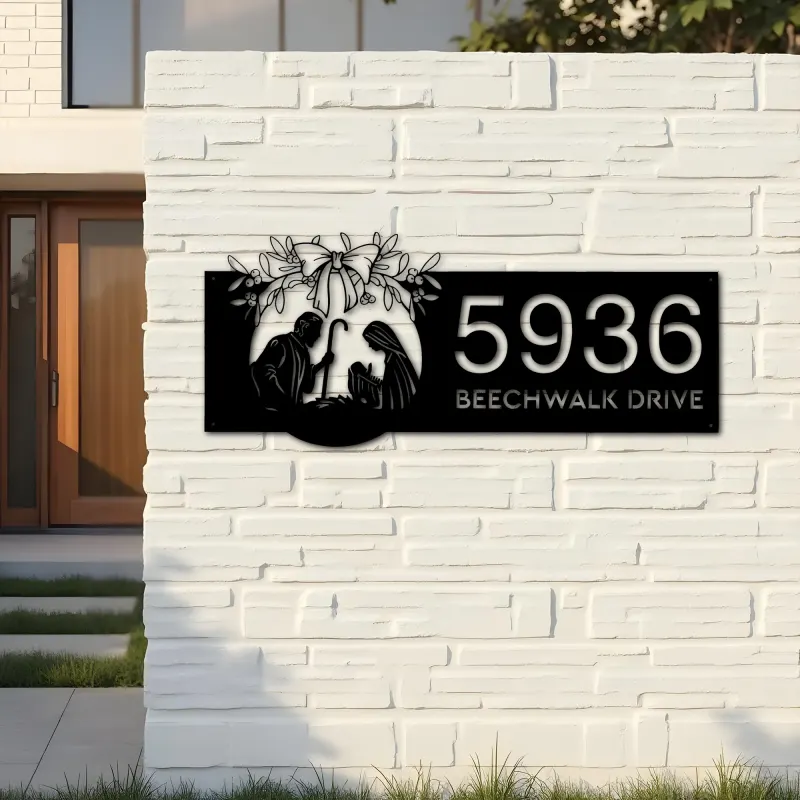 Custom Metal Nativity Scene Christian Jesus Metal Address Sign, House number, Outdoor Number Signage, Yard Sign Address Plate