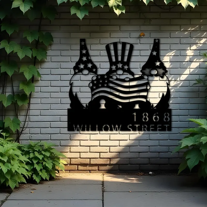 Custom Metal Gnomes 4th of July patriotic Metal Address Sign, House number, Outdoor Number Signage, Yard Sign Address Plate