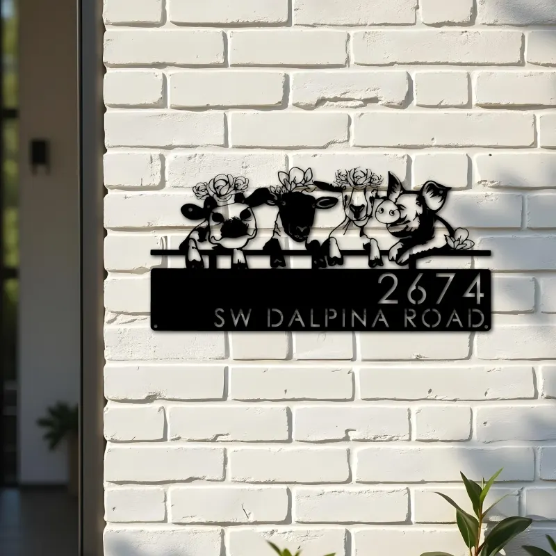 Custom Metal Goat Cow sheep pig farmhouse farm animals Metal Address Sign, House number, Outdoor Number Signage, Yard Sign Address Plate