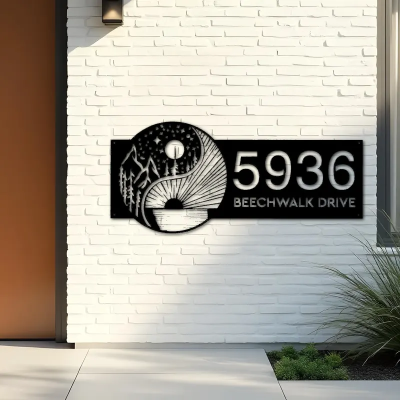 Custom Metal Yin Yang sun and moon Metal Address Sign, House number, Outdoor Number Signage, Yard Sign Address Plate