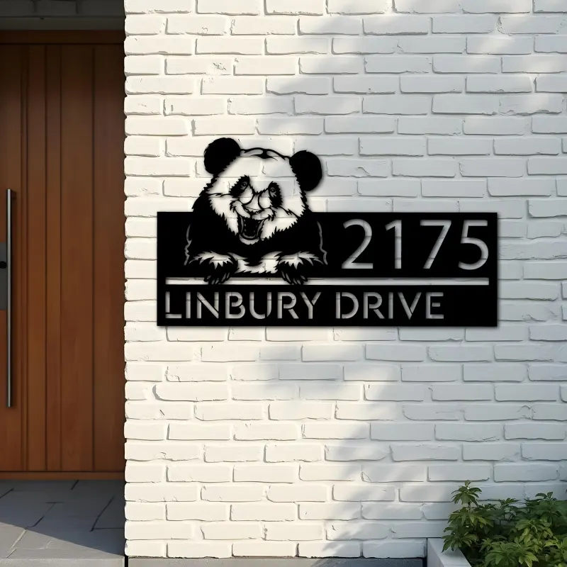 Custom Metal Peeking Panda Wild animal wildlife Metal Address Sign, House number, Outdoor Number Signage, Yard Sign Address Plate