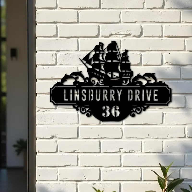 Custom Metal Ship Metal Address Sign Custom Hanging Address Plaque House number Yard Sign Outdoor Sign