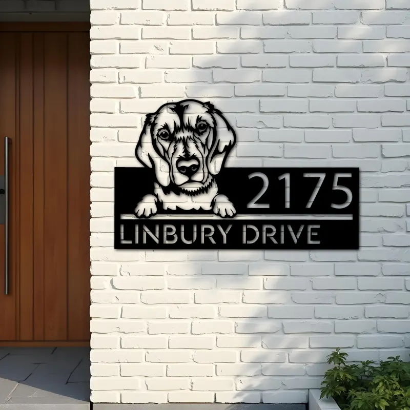 Custom Metal Beagle dog Puppy Metal Address Sign House number Hanging Address Plaque Yard Sign Outdoor decor