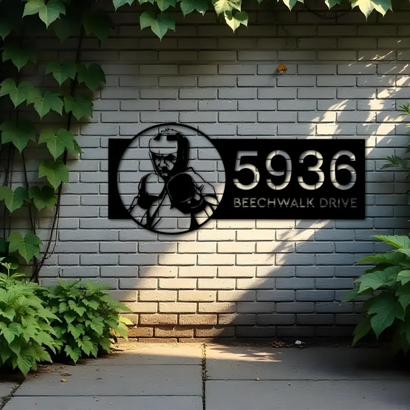 Custom Metal Boxing fighter boxer Metal Address Sign, House number, Outdoor Number Signage, Yard Sign Address Plate001