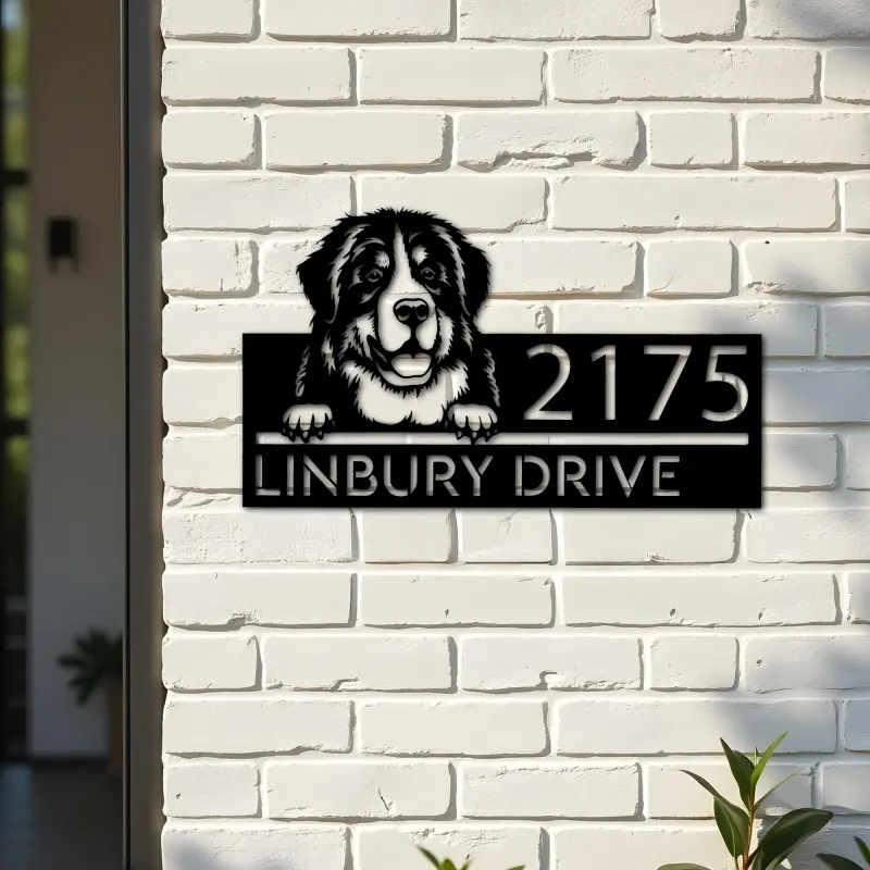 Custom Metal Berne cattle dog Puppy Metal Address Sign House number Hanging Address Plaque Yard Sign Outdoor decor