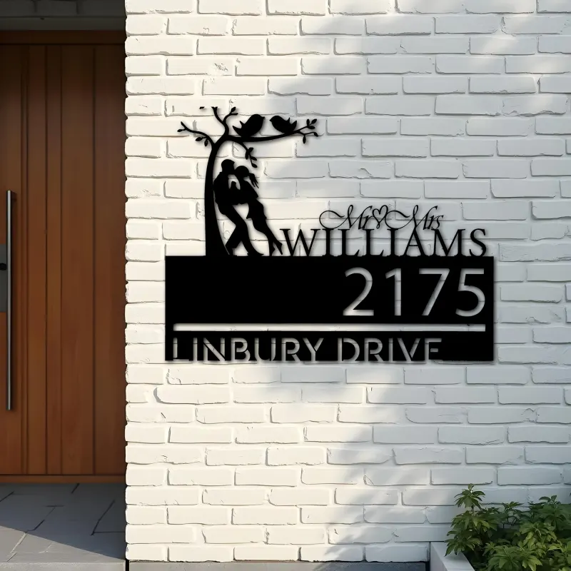 Custom Metal Couple lovers custom name Metal Address Sign, House number, Outdoor Number Signage, Yard Sign Address Plate