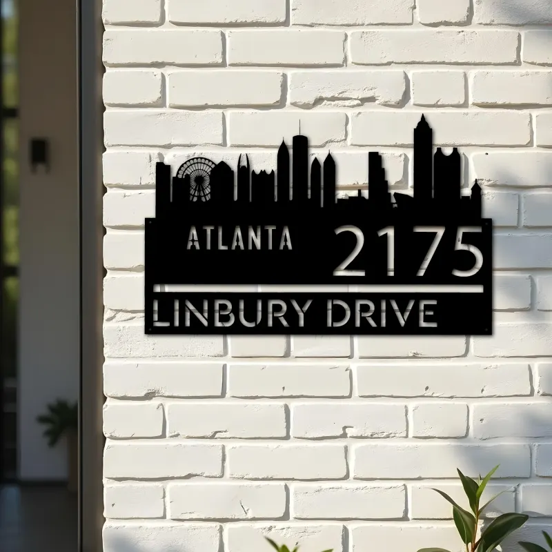 Custom Metal Atlanta city skyline Metal Address Sign Hanging Address Plaque house number Yard Outdoor Sign