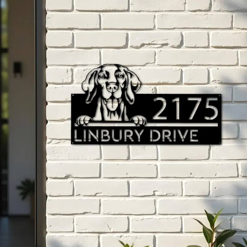 Custom Metal Vizsla Dog Cute puppy Metal Address Sign House number Hanging Address Plaque Yard Sign Outdoor decor