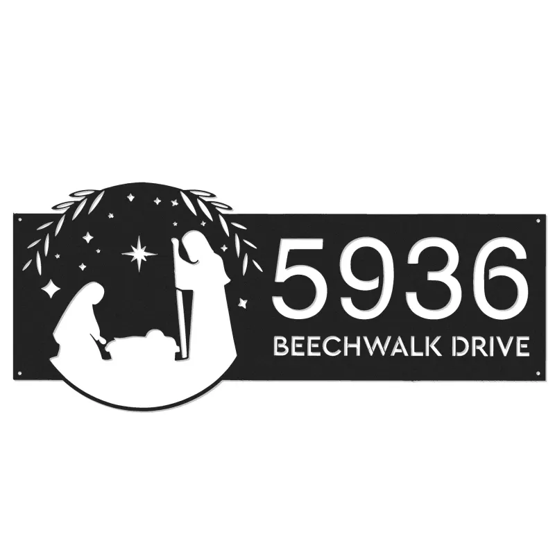 Custom Metal Nativity scene Christian Jesus God Metal Address Sign, House number, Outdoor Number Signage, Yard Sign Address Plate