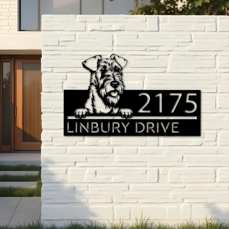 Custom Metal Irish terrier dog Puppy Metal Address Sign House number Hanging Address Plaque Yard Sign Outdoor decor