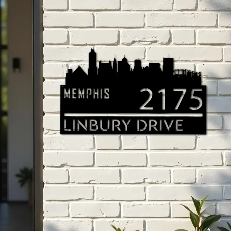 Custom Metal Memphis city skyline Metal Address Sign Hanging Address Plaque house number Yard Outdoor Sign