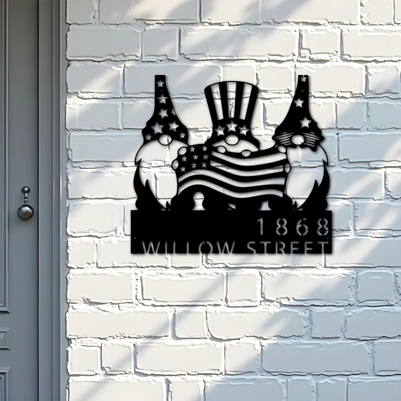Custom Metal Gnomes 4th of July patriotic Metal Address Sign, House number, Outdoor Number Signage, Yard Sign Address Plate