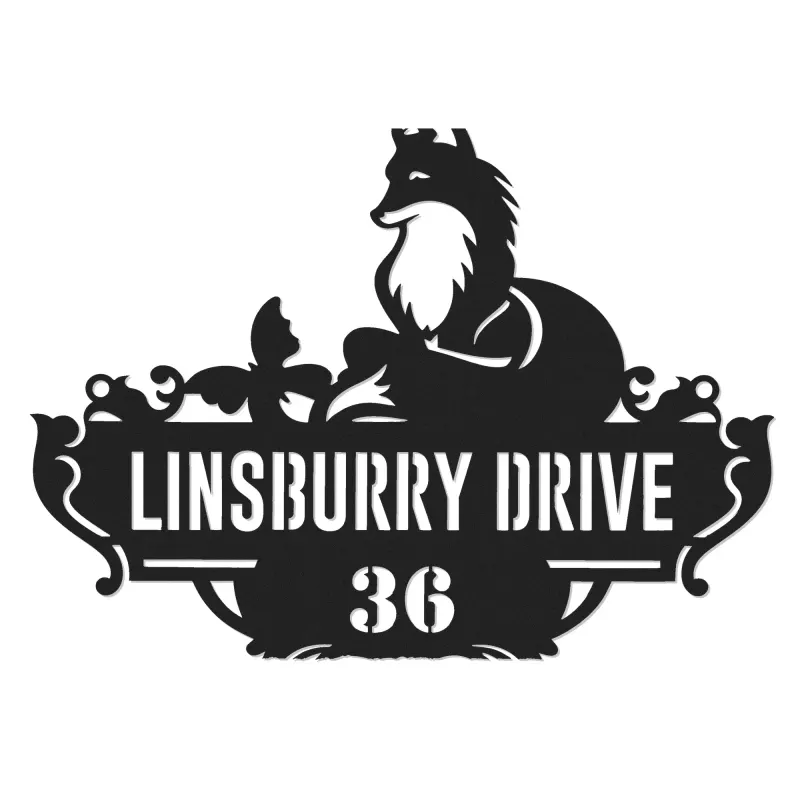 Custom Metal Cute Fox Wild animal wildlife Metal Address Sign, House number, Outdoor Number Signage, Yard Sign Address Plate