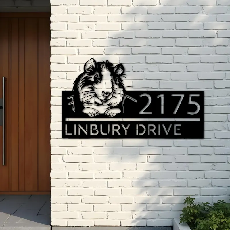 Custom Metal Peeking Guinea Pig Wild animal wildlife Metal Address Sign, House number, Outdoor Number Signage, Yard Sign Address Plate