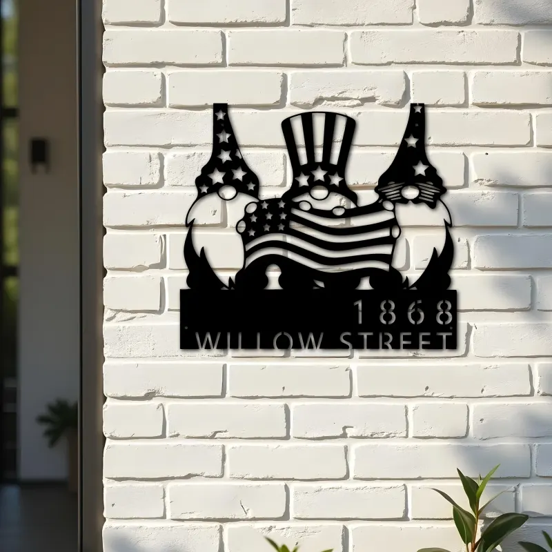 Custom Metal Gnomes 4th of July patriotic Metal Address Sign, House number, Outdoor Number Signage, Yard Sign Address Plate