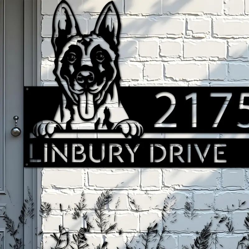 Custom Metal Belgian Malinois dog cute puppy Metal Address Sign House number Hanging Address Plaque Yard Sign Outdoor decor