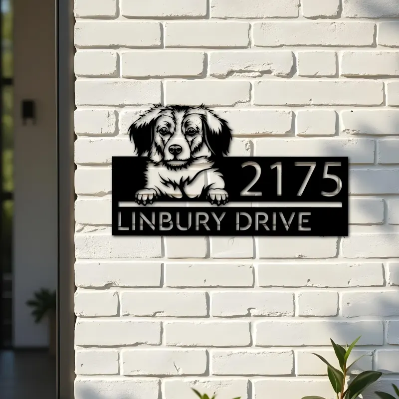 Custom Metal Kooikerhondje dog Puppy Metal Address Sign House number Hanging Address Plaque Yard Sign Outdoor decor