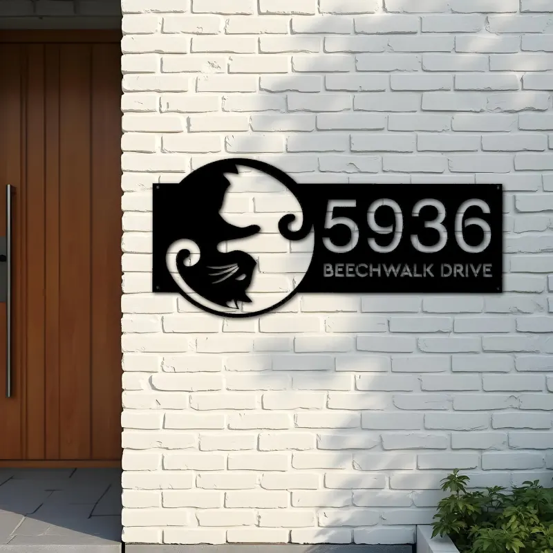 Custom Metal Yin Yang cat cute kitten pet Metal Address Sign, House number, Outdoor Number Signage, Yard Sign Address Plate