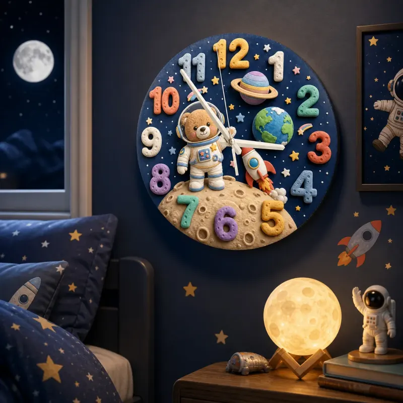 Astronaut Teddy Bear Kids Room Wall Clock