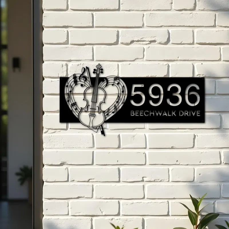 Custom Metal Love Violin music notes Metal Address Sign, House number, Outdoor Number Signage, Yard Sign Address Plate