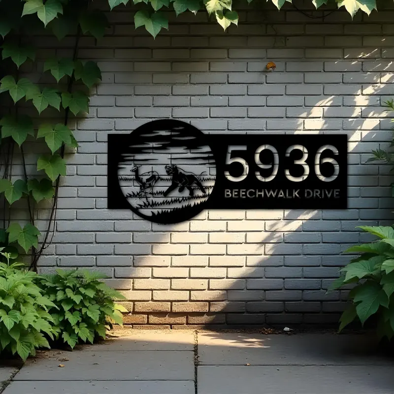 Custom Metal Hunting Panther Wild animal wildlife Metal Address Sign, House number, Outdoor Number Signage, Yard Sign Address Plate
