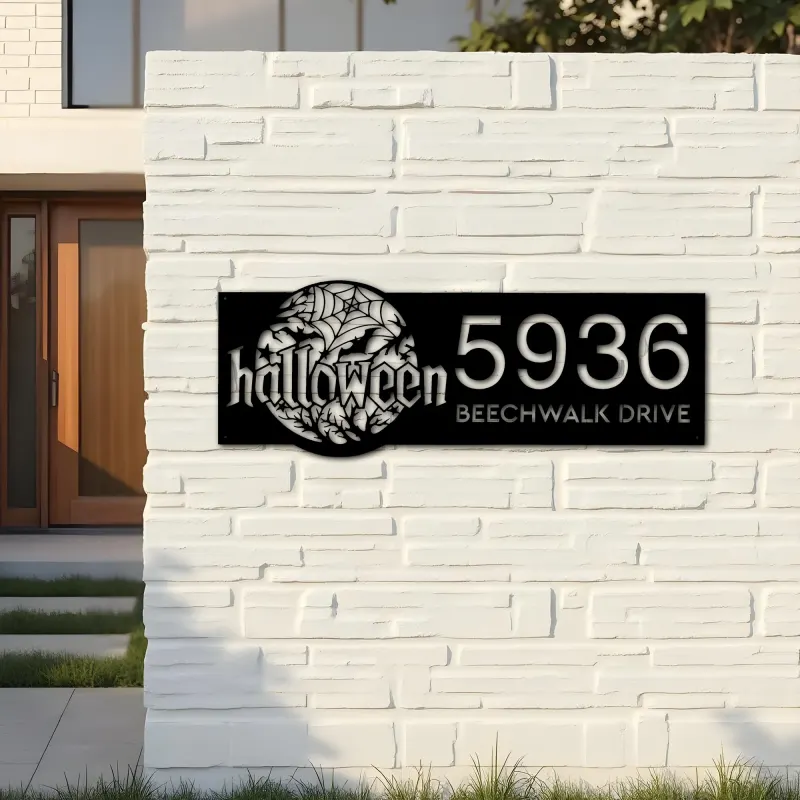 Custom Metal Halloween Metal Address Sign Custom House number Hanging Address Plaque Yard Outdoor Sign
