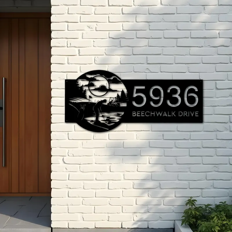 Custom Metal Golf club Golfer Metal Address Sign Custom House Number Hanging Address Plaque Yard Sign Outdoor Sign